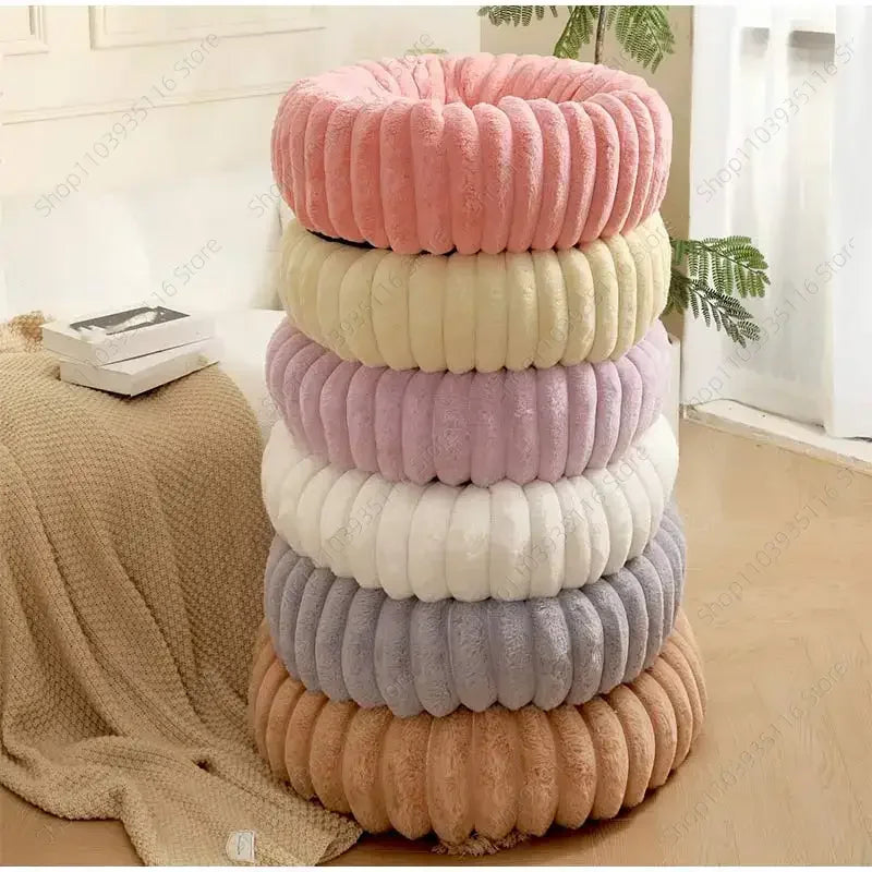 Plush Pet Nest Winter Cat Nest Dog Nest High Weight Straight Strip Plush Pet Mat Detachable Washable Round Cat Bed