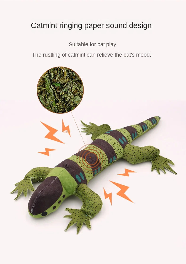 New Simulation Lizard Cat Toy with Ringing Paper Catnip Plush Toy Interactive Bite Pet Cat Toy