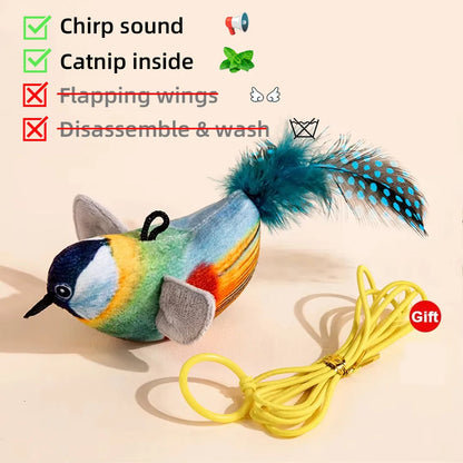 Interactive Cat Toys Rechargeable Electric Flapping Wings Bird Cat Toy Sound Chirping Bird Catnip Touch Activated Plush Toy