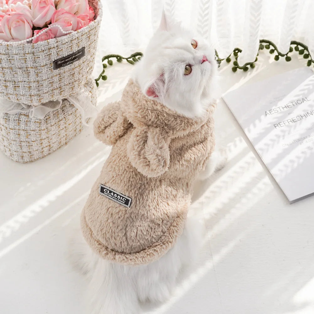 Rabbit Ear Comfortable Cotton Fleece Hooded Pet Clothing Autumn and Winter Clothes Cat Warm Hoodie Dog Clothing Supplies