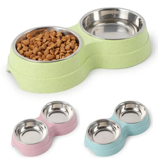 Double Pet Bowls Dog Food Water Feeder Stainless Steel Pet Drinking Dish Feeder Cat Puppy Feeding Supplies Small Dog Accessories