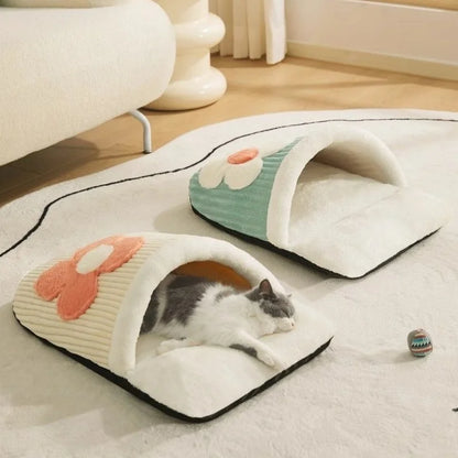 Japanese Sakura Warm Cat Bed Cat Sleeping Bag Deep Sleep Winter Dog House Cats Nest Cushion With Pillow Removable Pet Products