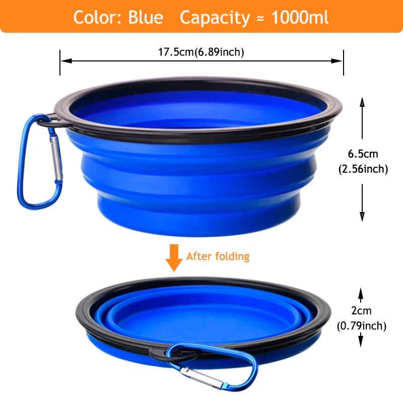 1000ML Collapsible Pet Silicone Dog Food Water Bowl Outdoor Camping Travel Portable Folding Pet Bowl Dishes add Carabiner D0013A