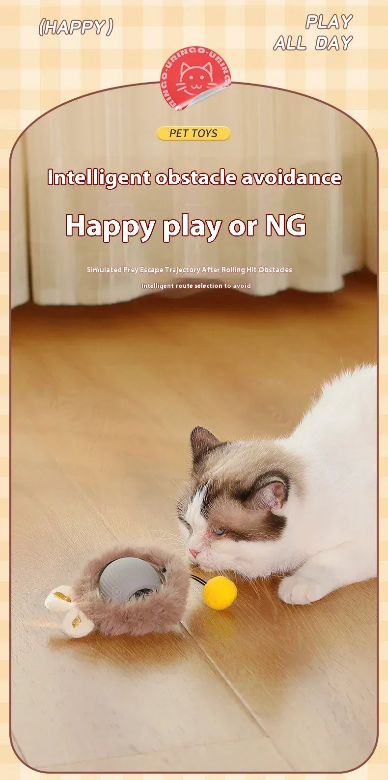 Cat Interactive Ball Toy Automatic Rolling Ball with Tail Rechargeable Smart Pet Interactive Toy Intelligent Mouse for Cat