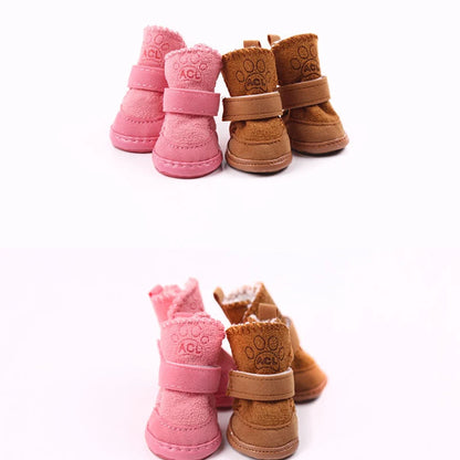 4pcs/set Pet Dog Shoes Winter Warm Shoes for Small Medium Dogs Anti-slip Puppy Rain Snow Boots Footwear Cat Dog Walking Sneakers