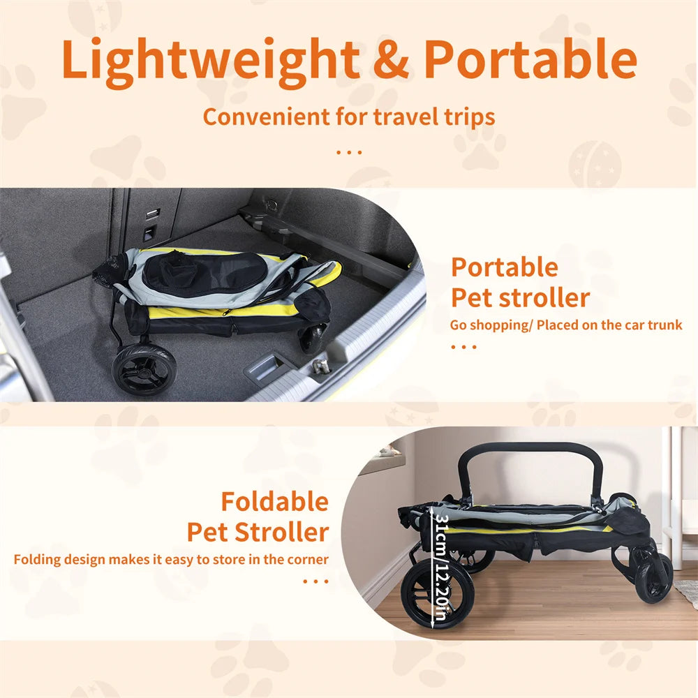 Folding Portable Dog Stroller 2 in 1 Pet Stroller Pushchair Collapsible Dog Travel Crate for Car Seat for Small Dogs and Cats