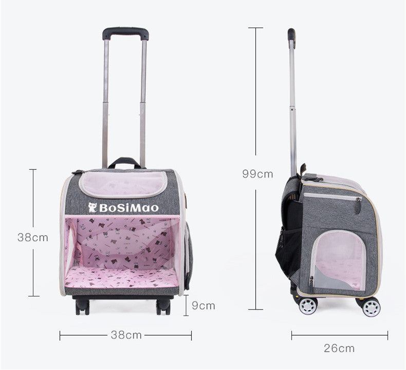 Portable Pet Cart Travel Transport Bag Transparent Bag Detachable Trolley Case Dog Cat Accessories Roller Luggage Backpack