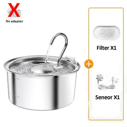 Stainless Steel Pet Water Feeder Cat Automatic Water Fountain USB Electric Mute for Cat Dog Filter Fountain Smart Drinking Bowl