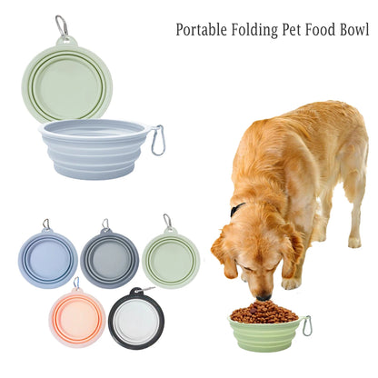 Pet Folding Silicone Bowl Outdoor Travel Portable Food Water Container Dogs Feed Supplies Bowl with Cat with Carabiner