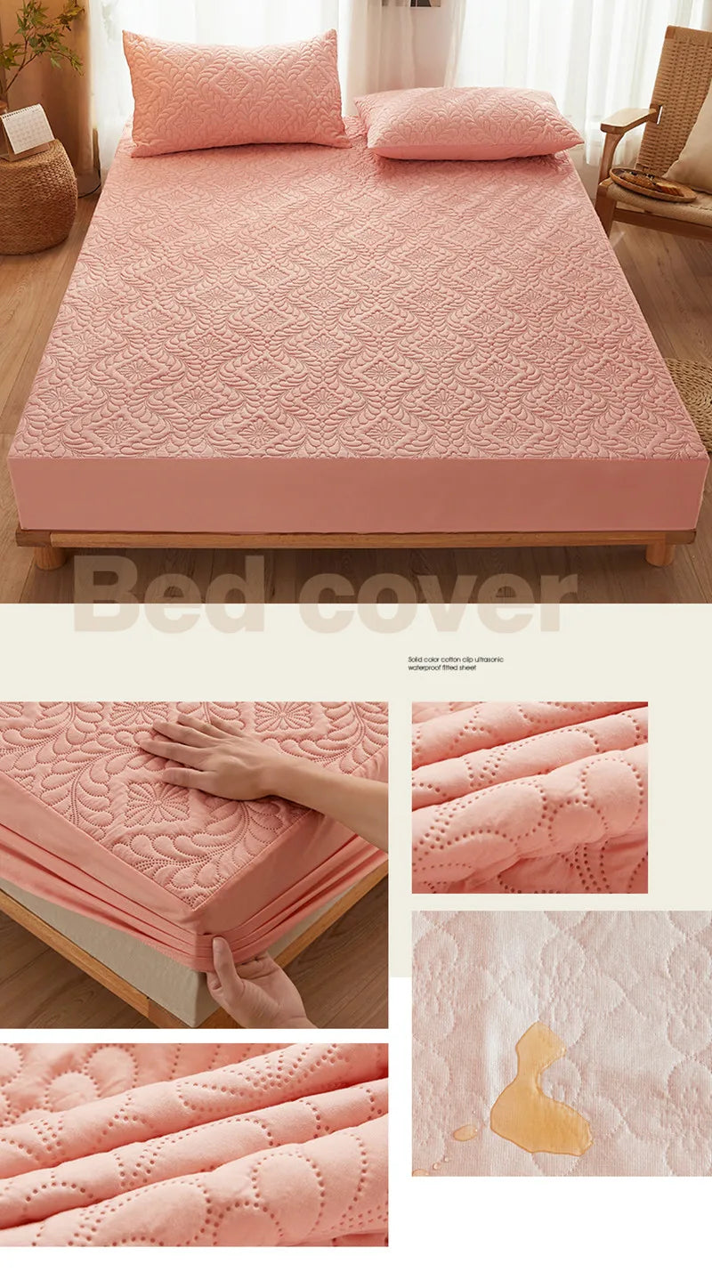 Quilted Waterproof Mattress Cover Embossed Bedding Mattress Protector Anti-mite Anti-bacterial Fitted Bed Sheet No Pillowcase