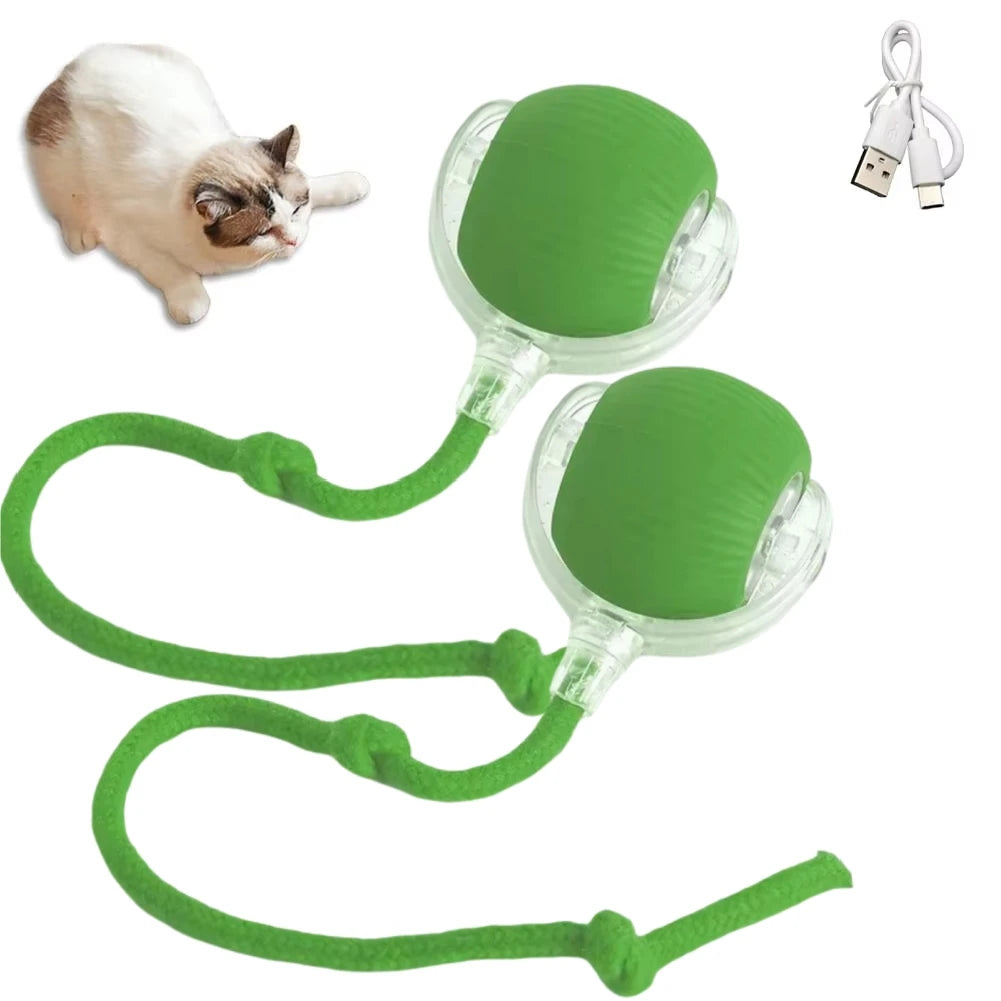 Cat Interactive Ball Toys Automatic Rolling Ball Faux Tail Rechargeable Smart Pet Electric Toy Dog Cat Training Imitate Mouse