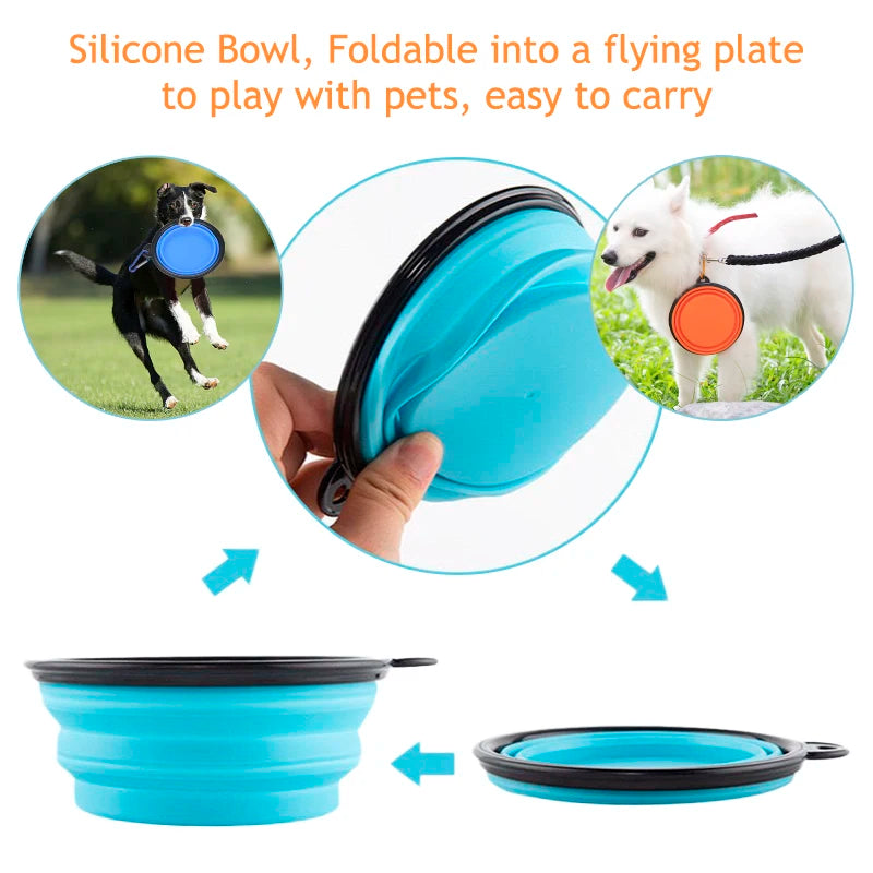 1000ML Collapsible Pet Silicone Dog Food Water Bowl Outdoor Camping Travel Portable Folding Pet Bowl Dishes add Carabiner D0013A