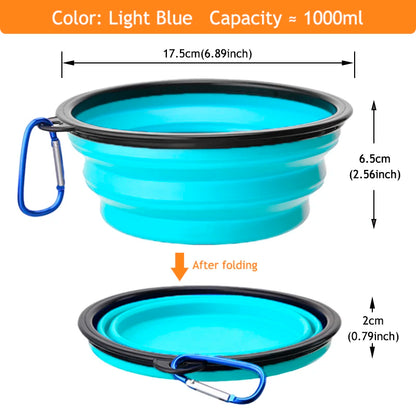 1000ML Collapsible Pet Silicone Dog Food Water Bowl Outdoor Camping Travel Portable Folding Pet Bowl Dishes add Carabiner D0013A