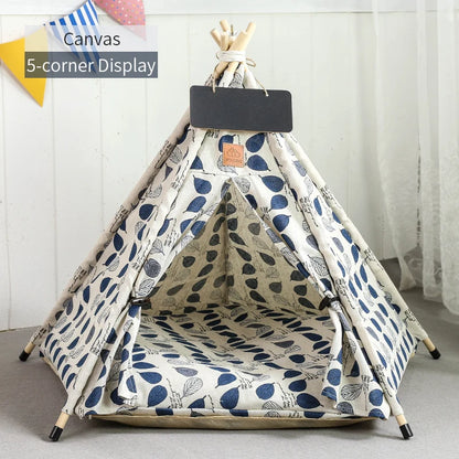 Pet Teepee Tent for Cats and Dogs Portable Removable Washable Dog House Indoor Puppies House with Cushion and Blackboard Cat Bed