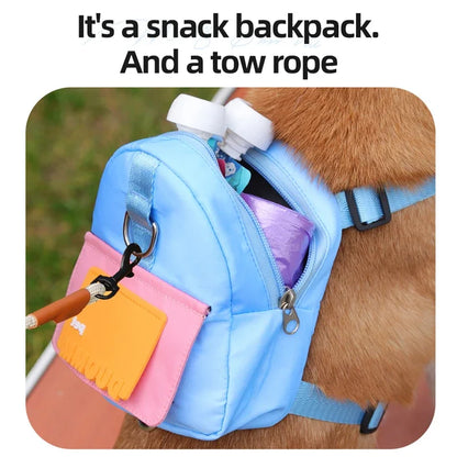 Pet Backpack With Harness Collar Outdoor Travel Portable Dog Training Treat Pouch Puppy Snack Reward Waist Bag Dogs Poop Bags