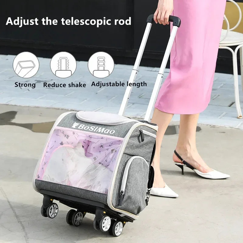 Portable Pet Cart Travel Transport Bag Transparent Bag Detachable Trolley Case Dog Cat Accessories Roller Luggage Backpack