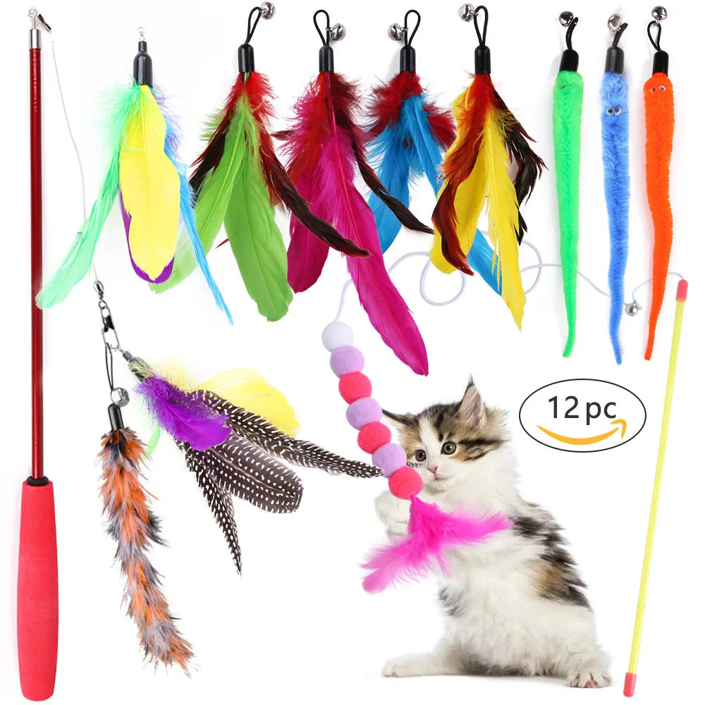 Lodra për kotele DualPet Set i kombinimit të lodrave të maceve të ndryshme Set lodër për mace Funny Cat Stick Sisal Mouse Bell Ball Cat Furnizime Set 20 copë