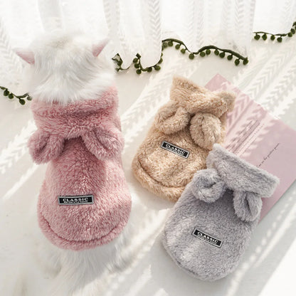 Rabbit Ear Comfortable Cotton Fleece Hooded Pet Clothing Autumn and Winter Clothes Cat Warm Hoodie Dog Clothing Supplies