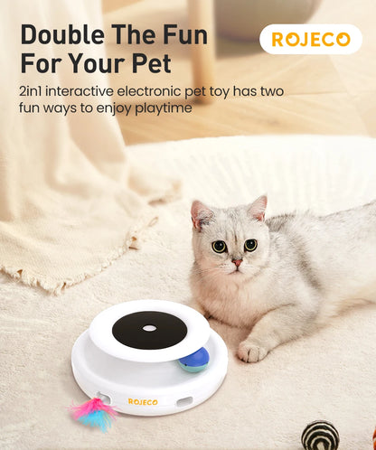 ROJECO 2 in 1 Smart Cat Toys Automatic Feather Fun Ball Toy Set For Cat Dog 5 Modes Electronic Interactive Pet Toy Accessories