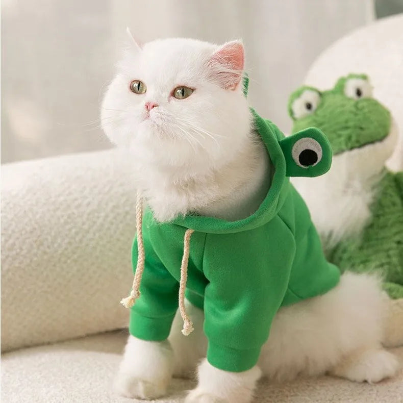 Autumn Winter Cat Hoodies Small Cats Dogs Cute Frog Shaped French Bulldog Puppy Soft Warm Fleece Costume Chihuahua Sweatshirts