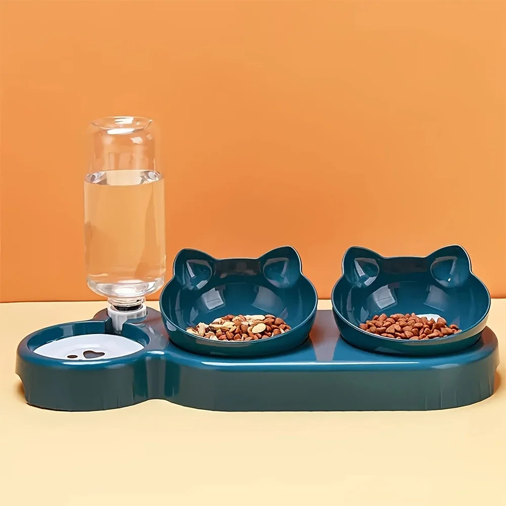 cat tools, [Popular choice] Anti slip tilted cat bowl with automatic water dispenser, non electric plastic pet feeding accessories