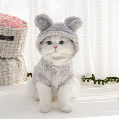 Rabbit Ear Comfortable Cotton Fleece Hooded Pet Clothing Autumn and Winter Clothes Cat Warm Hoodie Dog Clothing Supplies