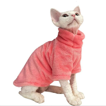 Sphynx Cat Sweater Coat Turtleneck Winter Warm Hairless Cat Clothes Soft Fluff Pullover Shirt Puppy Jacket Chihuahua Clothing