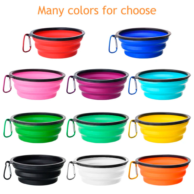 1000ML Collapsible Pet Silicone Dog Food Water Bowl Outdoor Camping Travel Portable Folding Pet Bowl Dishes add Carabiner D0013A