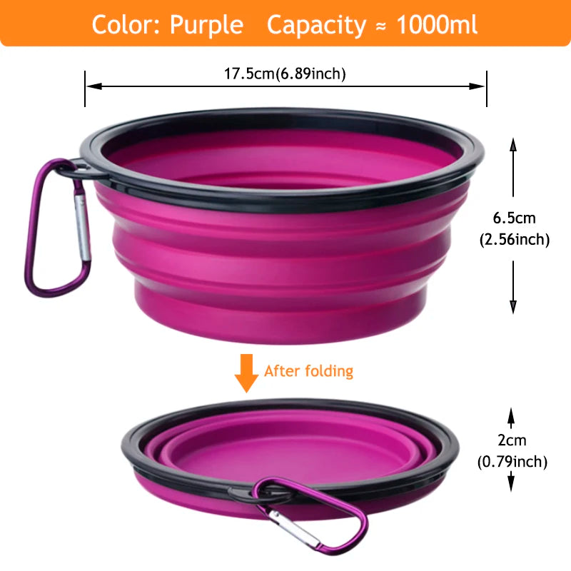 1000ML Collapsible Pet Silicone Dog Food Water Bowl Outdoor Camping Travel Portable Folding Pet Bowl Dishes add Carabiner D0013A