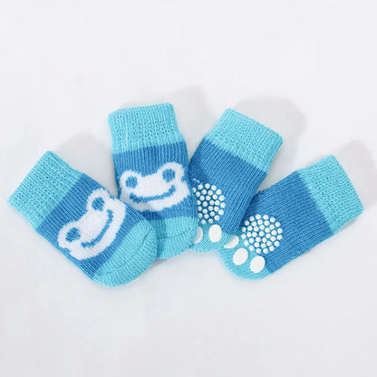 4pcs Winter Pet Dog Socks Small Cat Knit Warm Socks Dog Anti-Slip Socks Chihuahua Thick Paw Protector Booties Pet Accessories