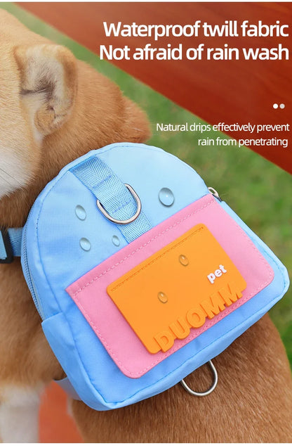 Pet Backpack With Harness Collar Outdoor Travel Portable Dog Training Treat Pouch Puppy Snack Reward Waist Bag Dogs Poop Bags