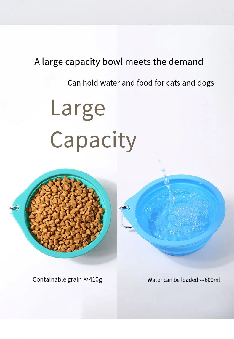 350/600ml Large Collapsible Dog Pet Folding Silicone Bowl Outdoor Travel Portable Puppy Food Container Feeder Dish Bowl