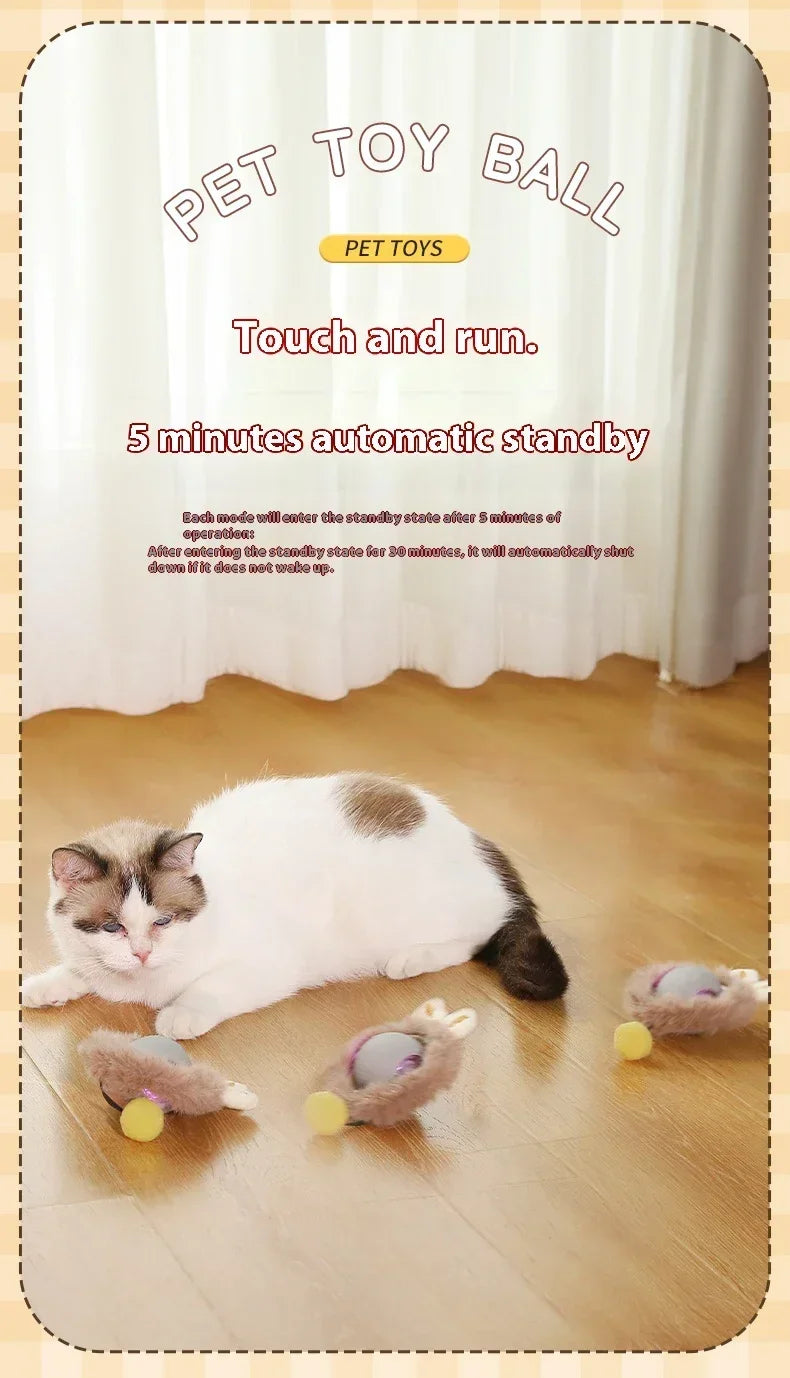 Cat Interactive Ball Toy Automatic Rolling Ball with Tail Rechargeable Smart Pet Interactive Toy Intelligent Mouse for Cat