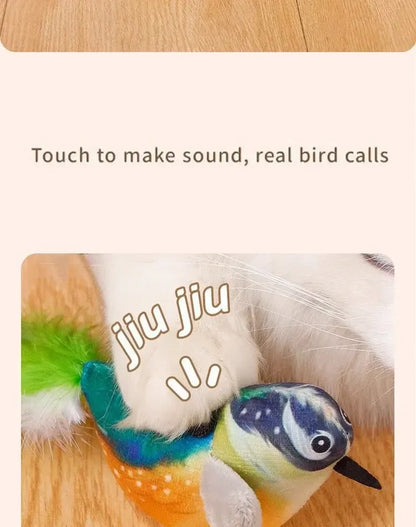 Interactive Cat Toys Rechargeable Electric Flapping Wings Bird Cat Toy Sound Chirping Bird Catnip Touch Activated Plush Toy