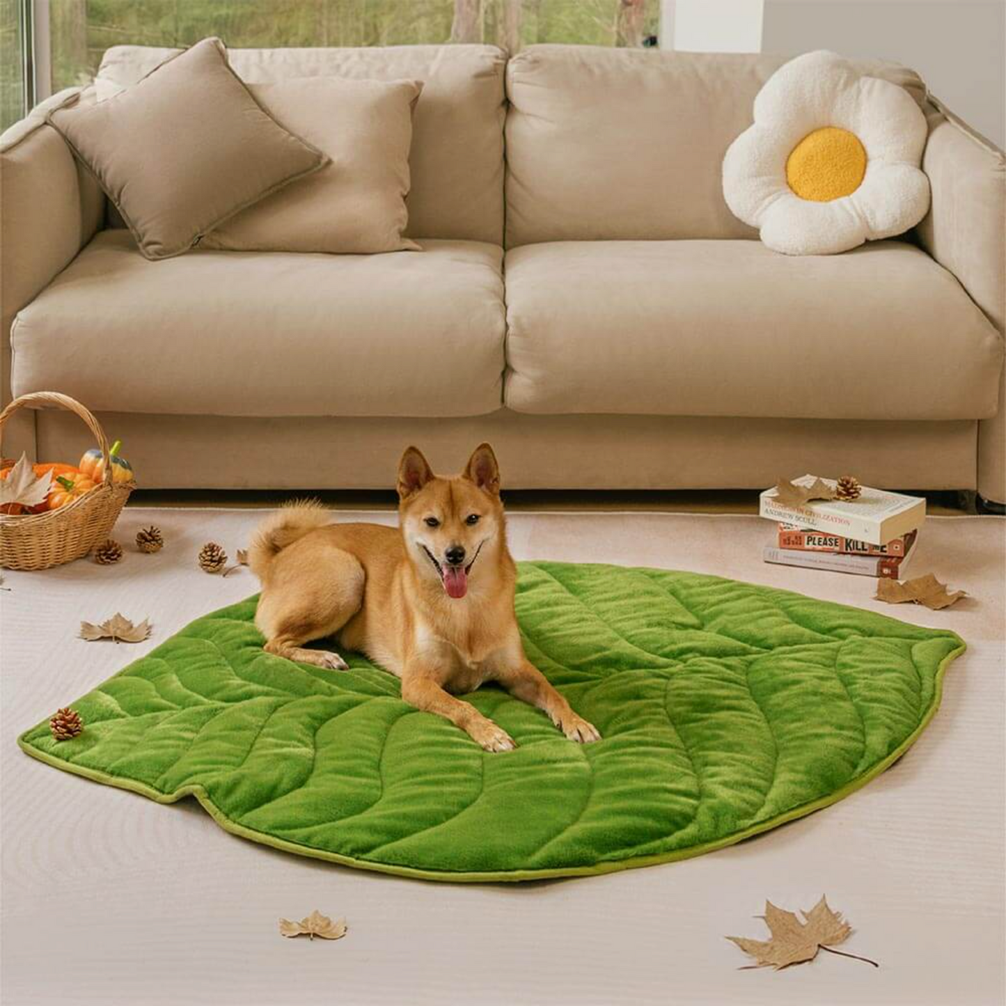 Plush Leaf-Shaped Washable Dog Mat