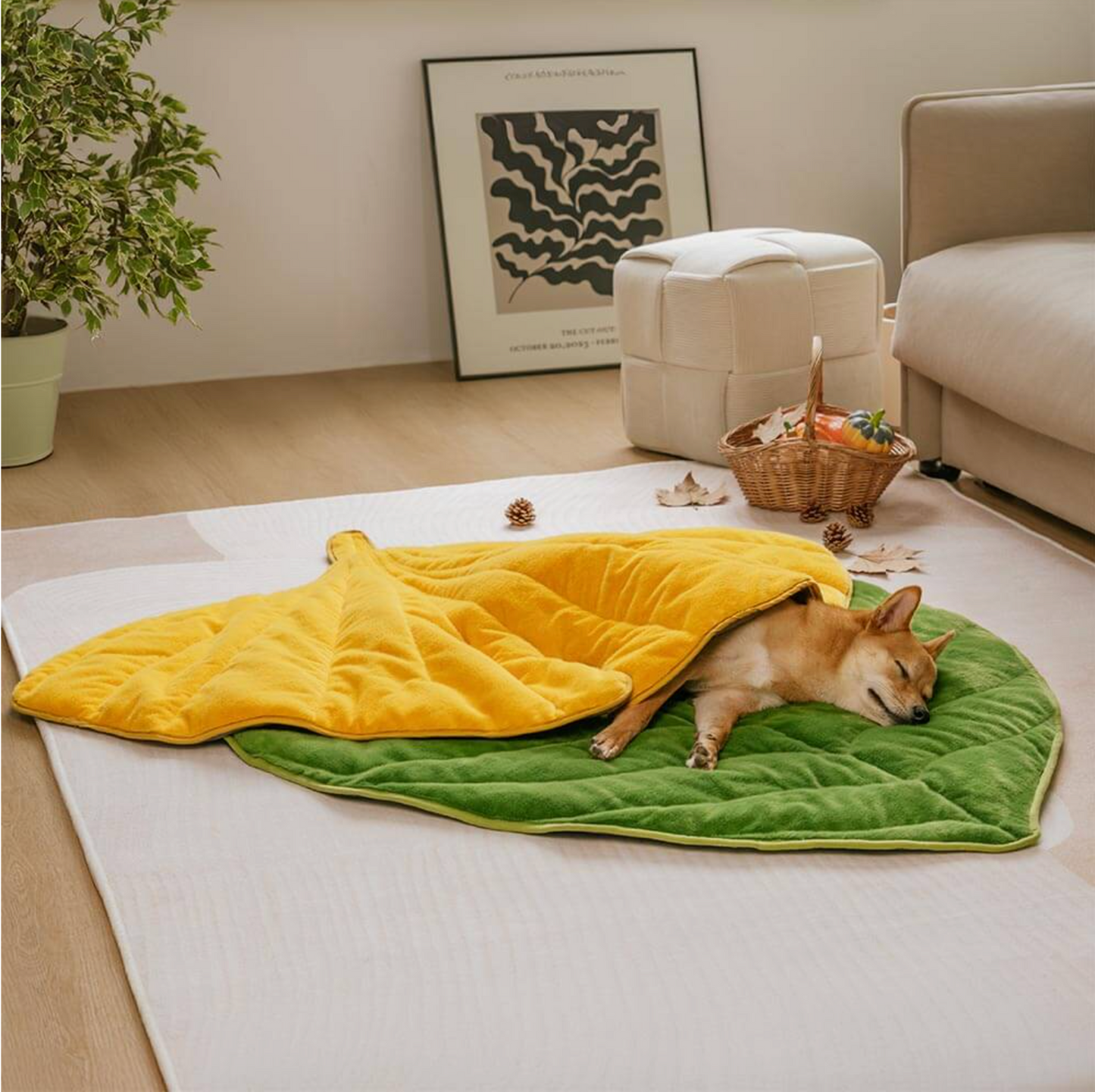 Plush Leaf-Shaped Washable Dog Mat