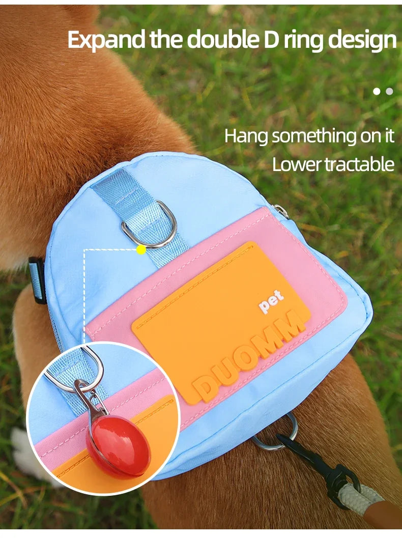 Pet Backpack With Harness Collar Outdoor Travel Portable Dog Training Treat Pouch Puppy Snack Reward Waist Bag Dogs Poop Bags