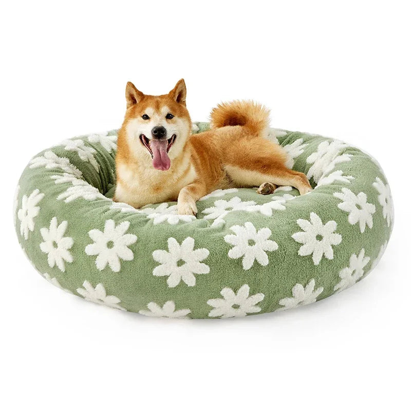 50CM/60CM Round Pet Dog Bed Doughnut Soft Plush Warm Cat Bed Anti-anxiety Soothing Pet Bed Detachable and Washable