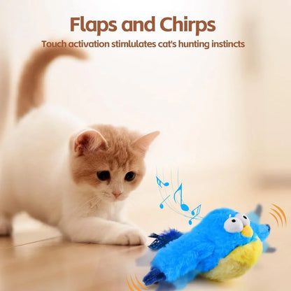 Interactive Cat Toys Rechargeable Electric Flapping Wings Bird Cat Toy Sound Chirping Bird Catnip Touch Activated Plush Toy