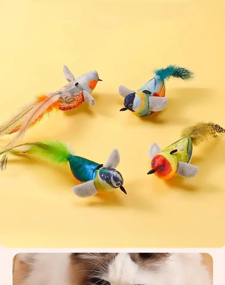 Interactive Cat Toys Rechargeable Electric Flapping Wings Bird Cat Toy Sound Chirping Bird Catnip Touch Activated Plush Toy