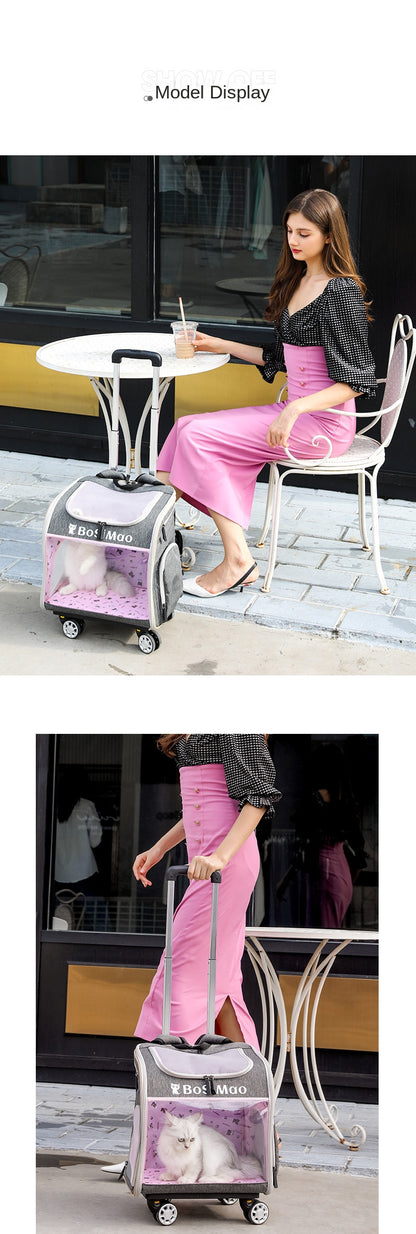 Portable Pet Cart Travel Transport Bag Transparent Bag Detachable Trolley Case Dog Cat Accessories Roller Luggage Backpack