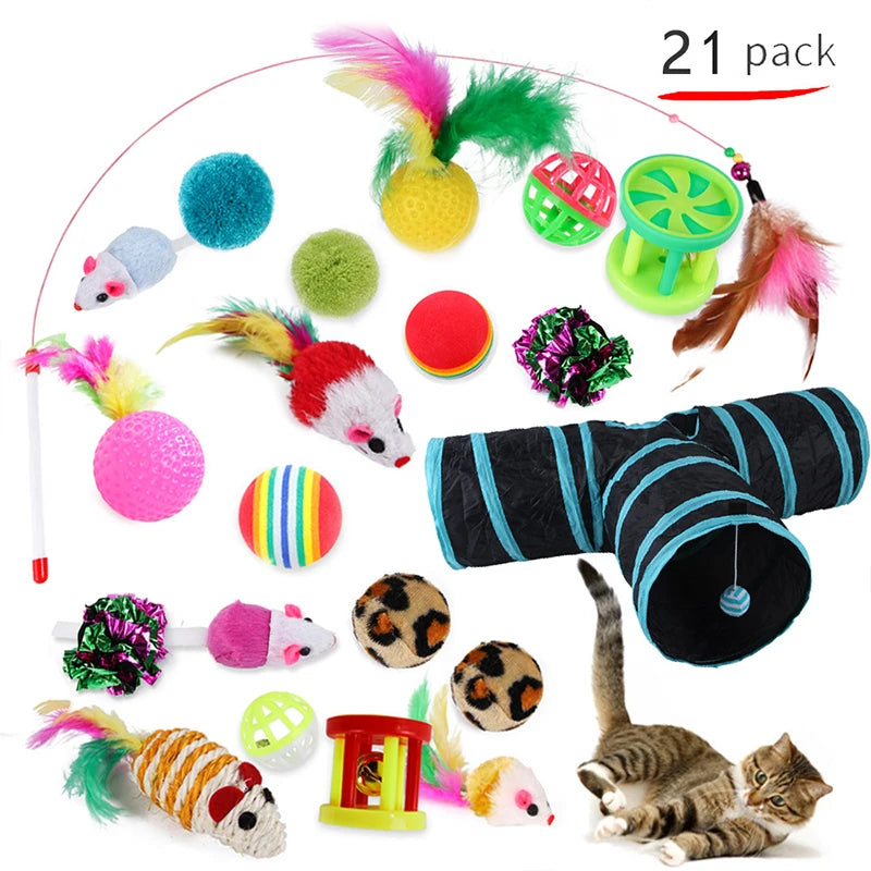 Lodra për kotele DualPet Set i kombinimit të lodrave të maceve të ndryshme Set lodër për mace Funny Cat Stick Sisal Mouse Bell Ball Cat Furnizime Set 20 copë