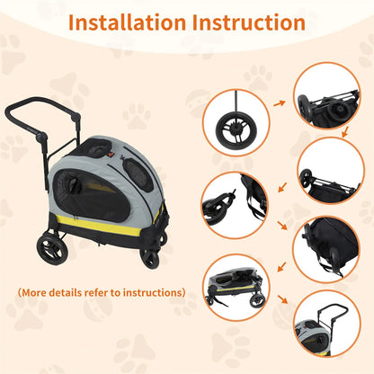 Folding Portable Dog Stroller 2 in 1 Pet Stroller Pushchair Collapsible Dog Travel Crate for Car Seat for Small Dogs and Cats