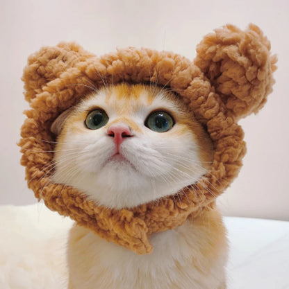 Cute Lion Mane Frog Cat Wig Hat Cover Funny Pet Cloth Cap Fancy Party Little Dog Cosplay Costume Rabbit Bear Kitten Puppy Hats