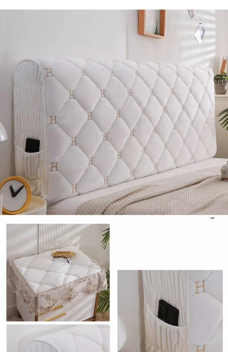 Bed Thicken Luxury Velvet Quilted Headboard Cover Solid Color High Grade All-inclusive Bedside Cover Soft Plush Bed Head Cover