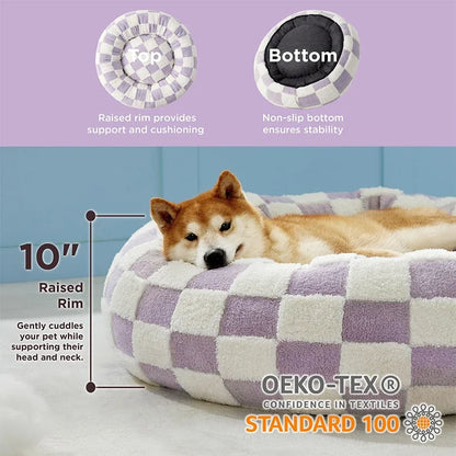 50CM/60CM Round Pet Dog Bed Doughnut Soft Plush Warm Cat Bed Anti-anxiety Soothing Pet Bed Detachable and Washable