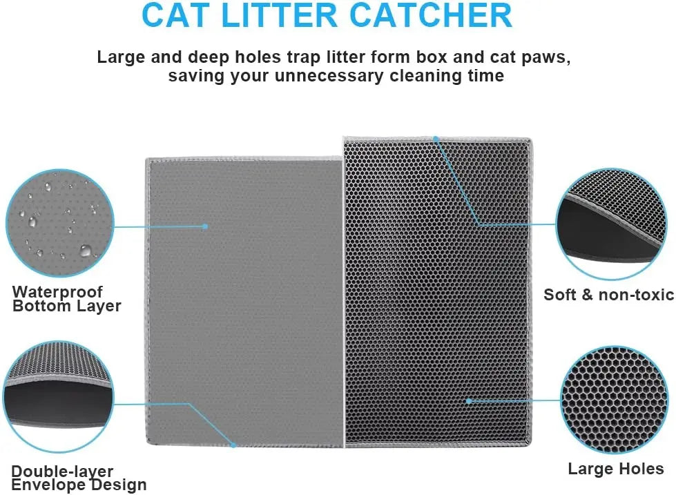 Cat Litter Mat Waterproof Urine Proof Kitty Litter Mat Honeycomb Double Layer Litter Box Mat Skidproof Soft EVA Cat Litter Mat