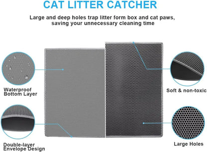 Cat Litter Mat Waterproof Urine Proof Kitty Litter Mat Honeycomb Double Layer Litter Box Mat Skidproof Soft EVA Cat Litter Mat