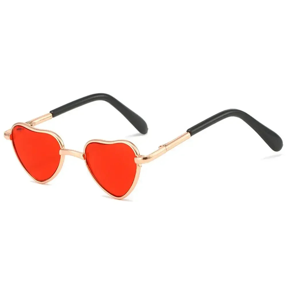 Funny Pet Glasses Heart-Shaped Metal Sunglasses for Cats Small Dogs Dolls Cosplay Party Costume Photo Props Cosplay Eyeglasses