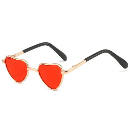 Funny Pet Glasses Heart-Shaped Metal Sunglasses for Cats Small Dogs Dolls Cosplay Party Costume Photo Props Cosplay Eyeglasses